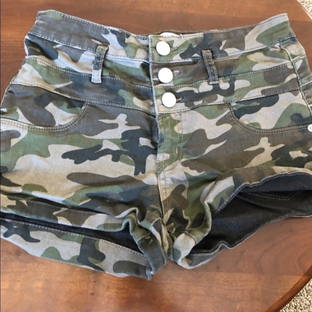 Denim Camo High Waisted Shorts Camoflauge
